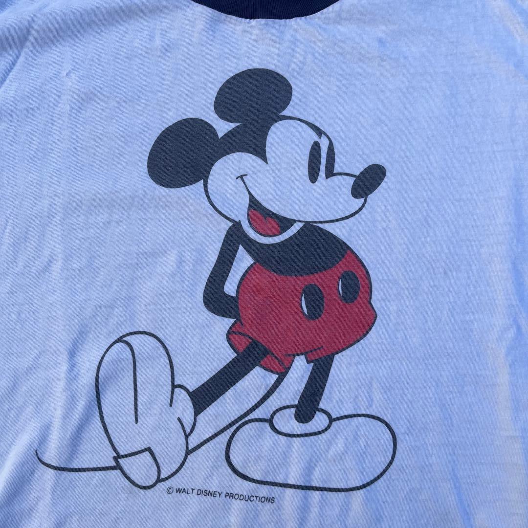 Disney 白足 ミッキーマウス L リンガーT USA製 青タグ