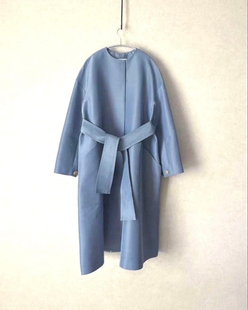 CYCLAS 19万コットンシルクグログランノーカラーコート