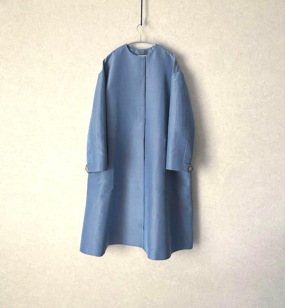 CYCLAS 19万コットンシルクグログランノーカラーコート