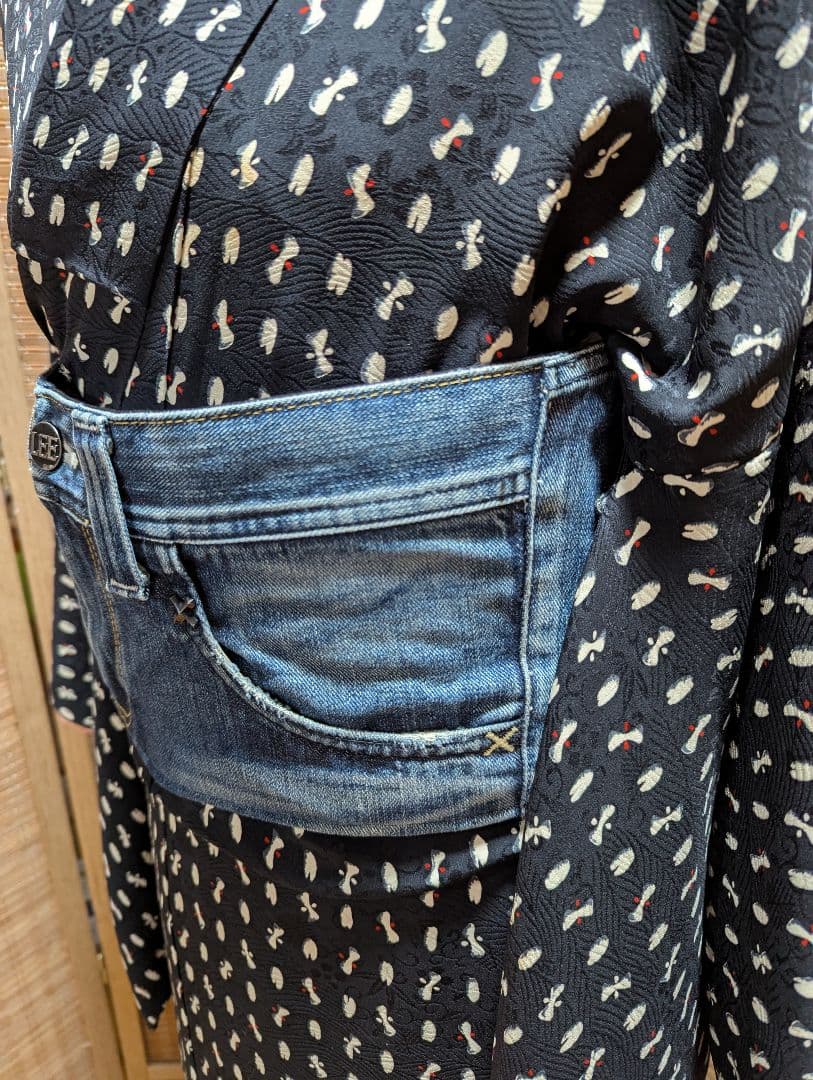 デニムリメイク 帯ベルト（お太鼓作り帯）No.1793 和洋折衷コーデ