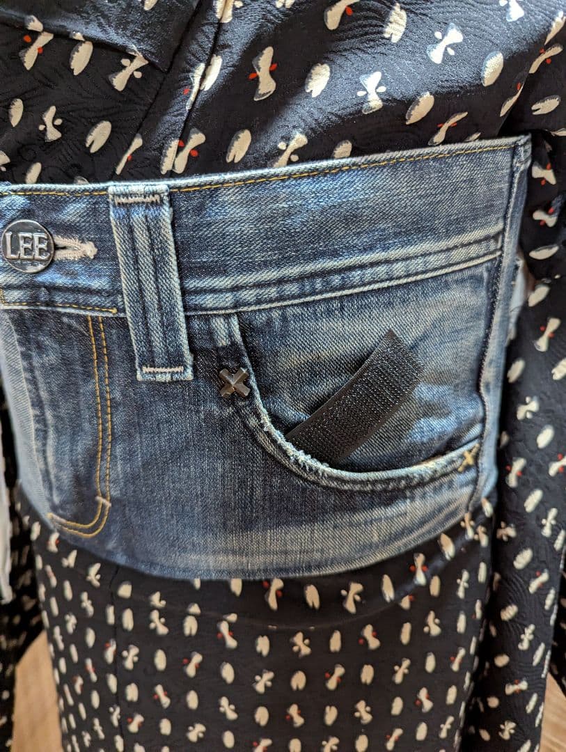 デニムリメイク 帯ベルト（お太鼓作り帯）No.1793 和洋折衷コーデ