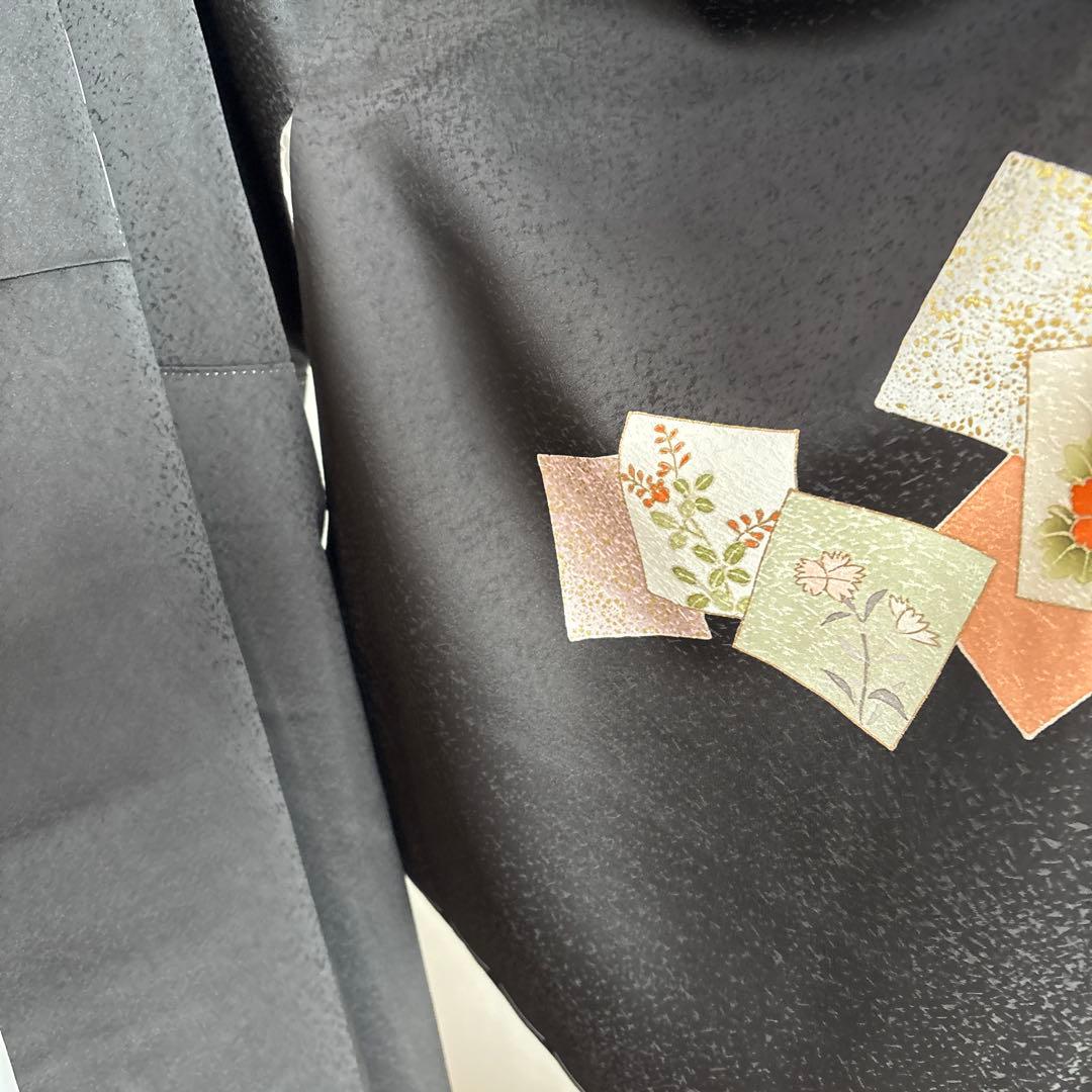 ささのは新品小大丸で誂えた黒付下げ袷着物