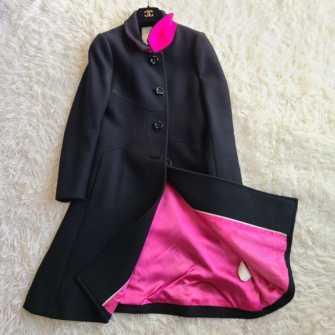 ケイトスペード Aライン チェスターコート ブラック ピンク ボタン S M