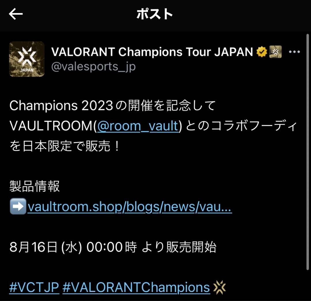 VR × VALORANT CHAMPIONS HOODIE / BLK