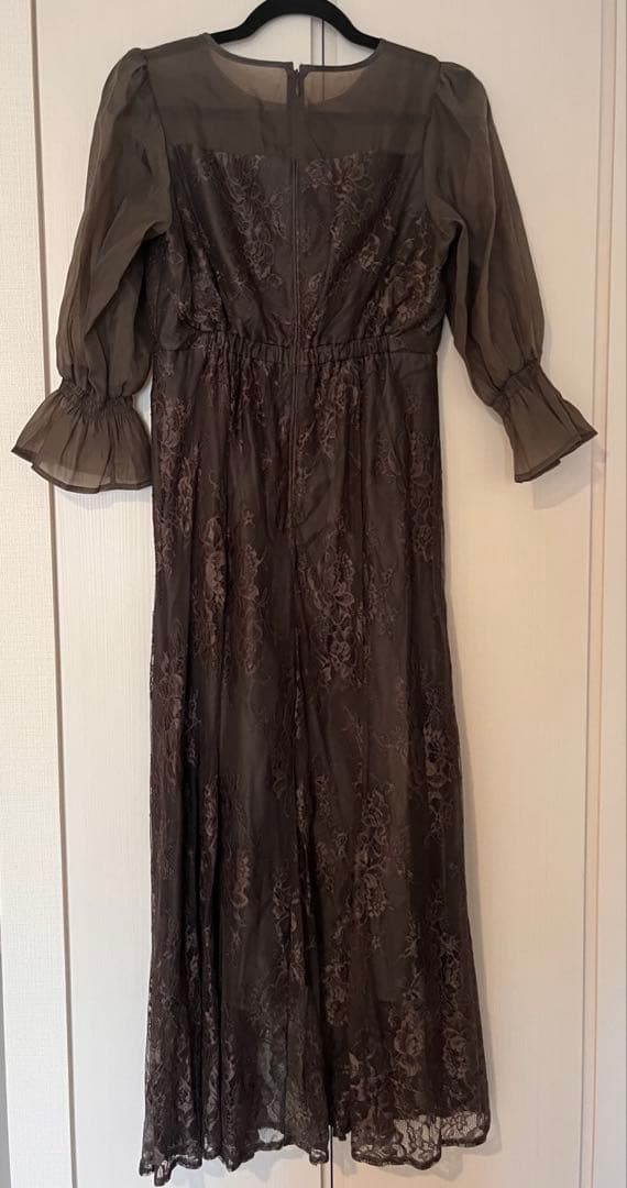 Lサイズ チャコール レース パーティードレス
