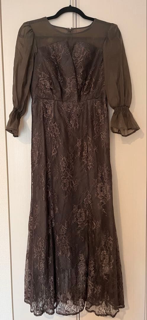 Lサイズ チャコール レース パーティードレス