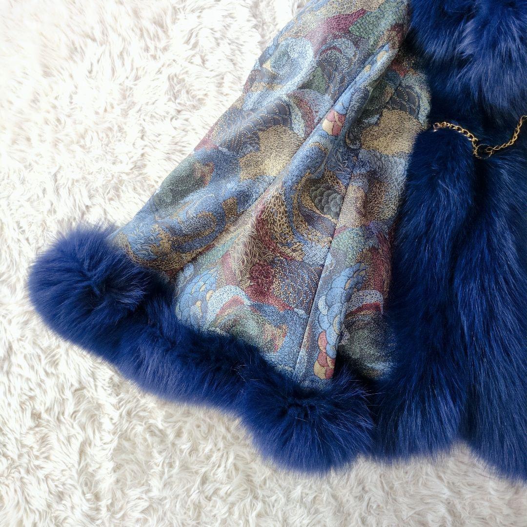 ファー付き模様入りケープ 羊革×ファー 高級ケープ F　羽織り　日本製