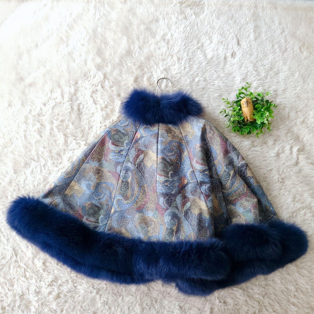 ファー付き模様入りケープ 羊革×ファー 高級ケープ F　羽織り　日本製