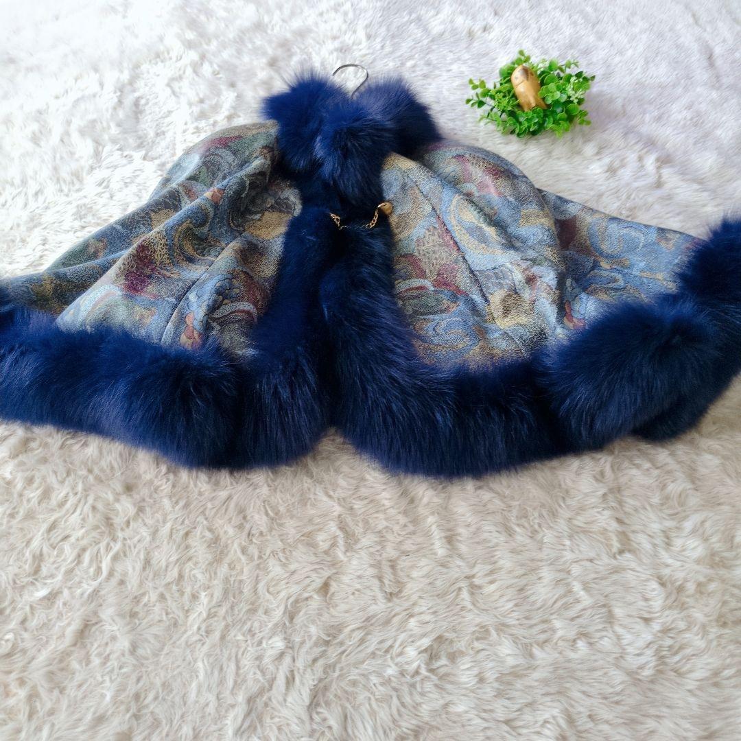 ファー付き模様入りケープ 羊革×ファー 高級ケープ F　羽織り　日本製