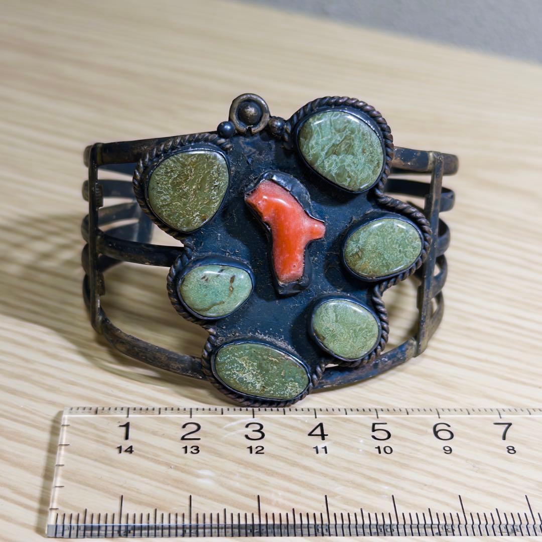 シルバー 天然石 カフブレスレット｜ナバホ・ズニ風｜ヴィンテージ