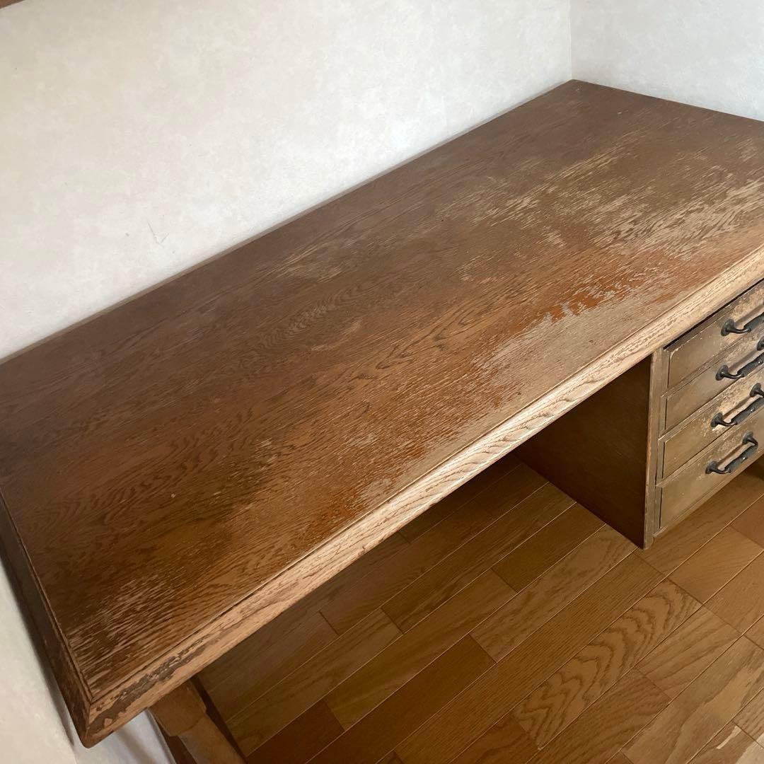 【アンティーク】ナラ材 書斎デスク 作業台 レトロ ヴィンテージ