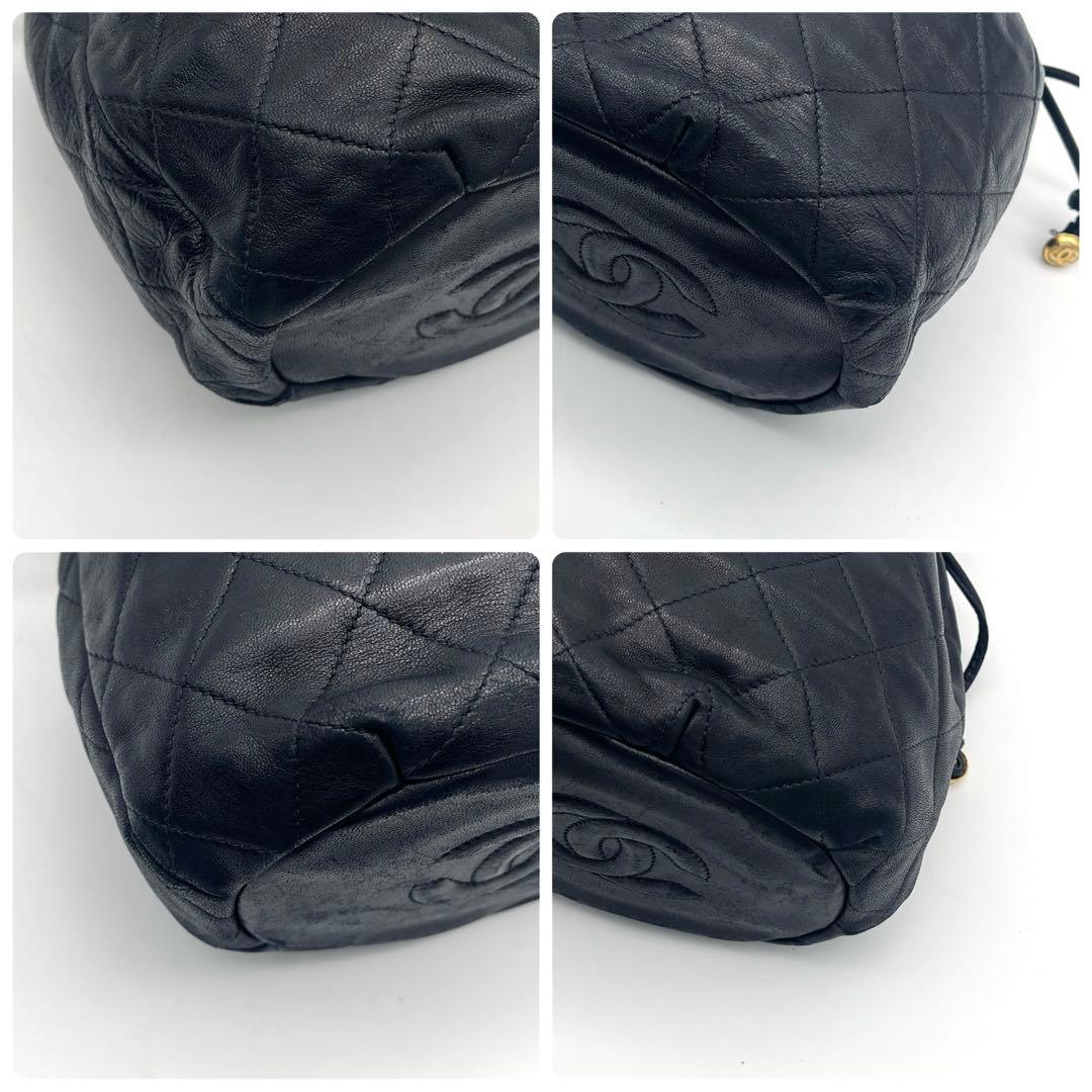 美品　シャネル　マトラッセ　ラムスキン　チェーンショルダー　巾着　ブラック