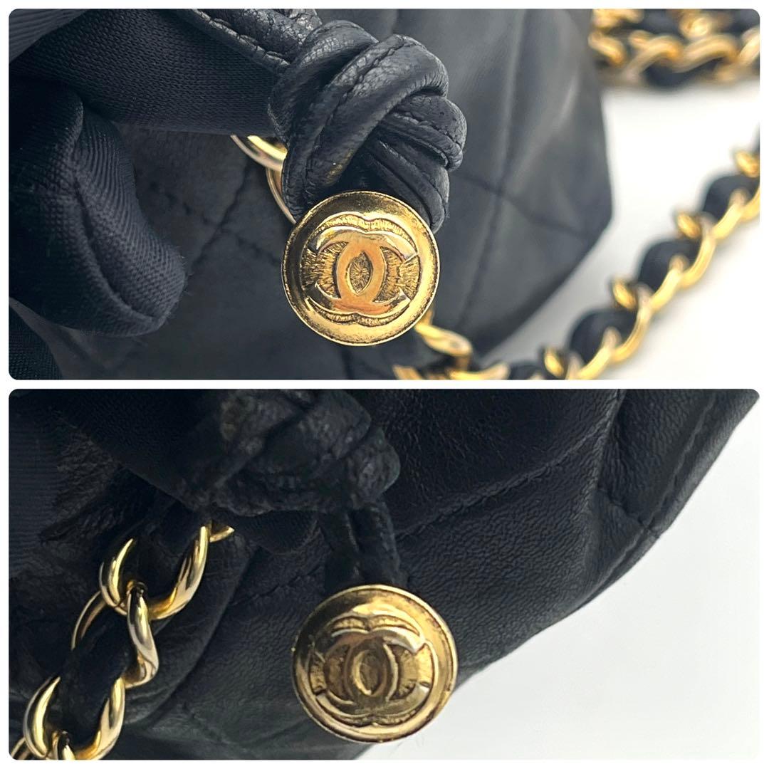 美品　シャネル　マトラッセ　ラムスキン　チェーンショルダー　巾着　ブラック