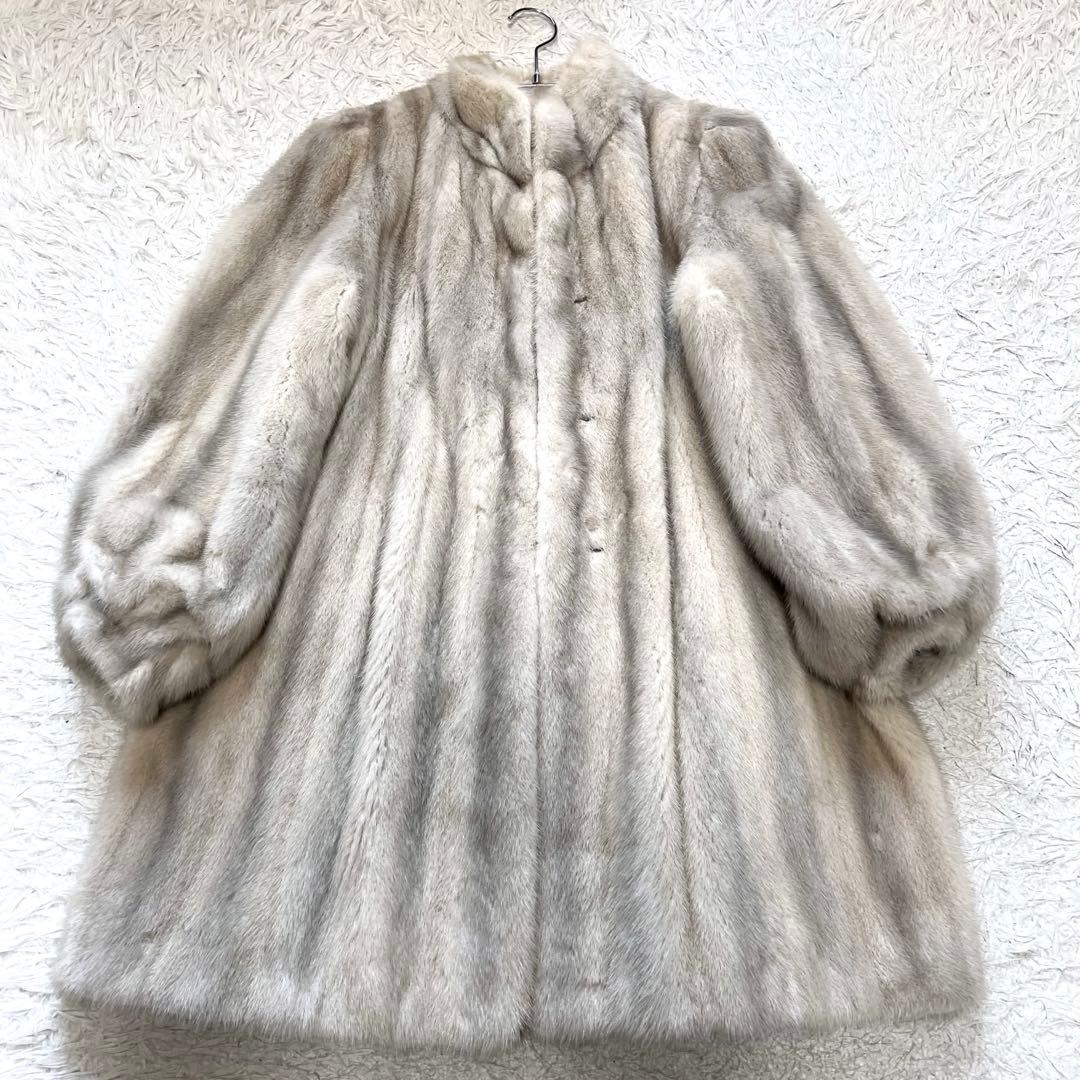 総丈90cm 肉厚ボリューム◎ サファイアミンク リアルファーコート 毛皮 40