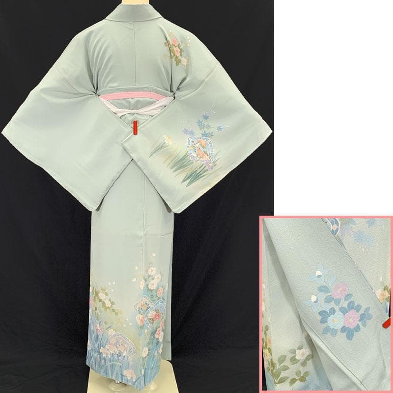 601mh94☆作家物 春峰 訪問着 友禅 落款 水色系☆しつけ付き美品 卒業式