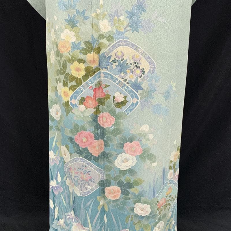 601mh94☆作家物 春峰 訪問着 友禅 落款 水色系☆しつけ付き美品 卒業式