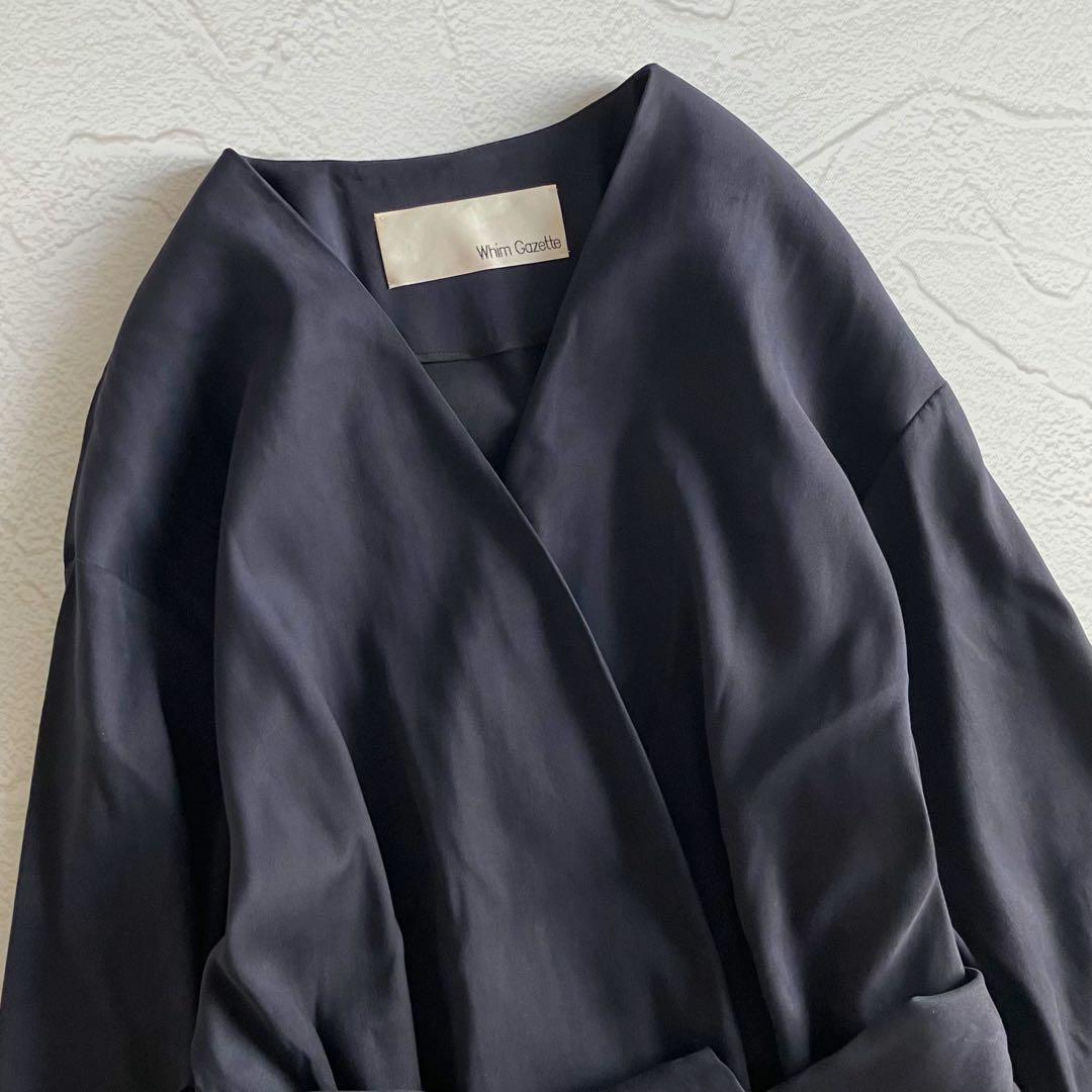 ✨美品✨ウィムガゼット スエード調 ノーカラー ロングコート ウエストリボン