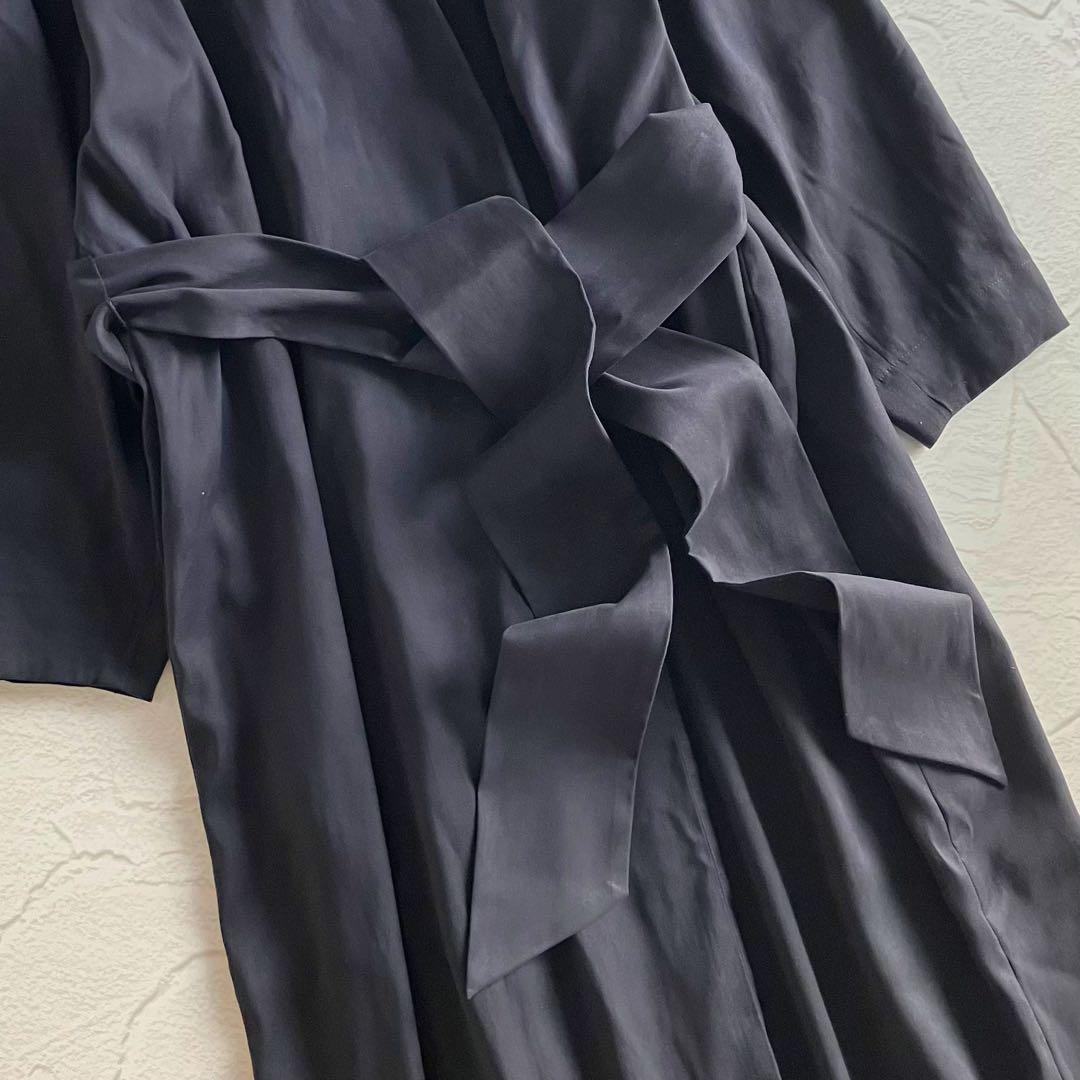 ✨美品✨ウィムガゼット スエード調 ノーカラー ロングコート ウエストリボン