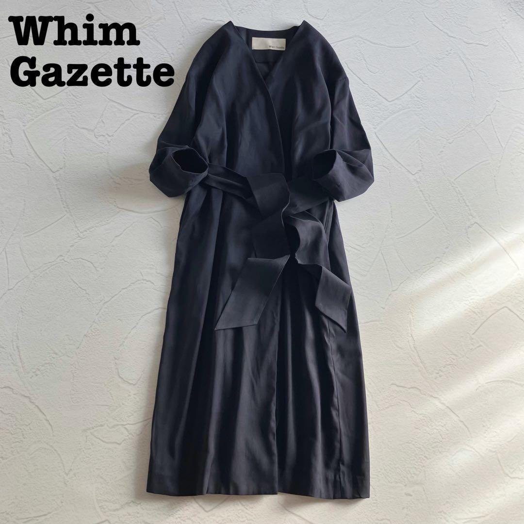 ✨美品✨ウィムガゼット スエード調 ノーカラー ロングコート ウエストリボン