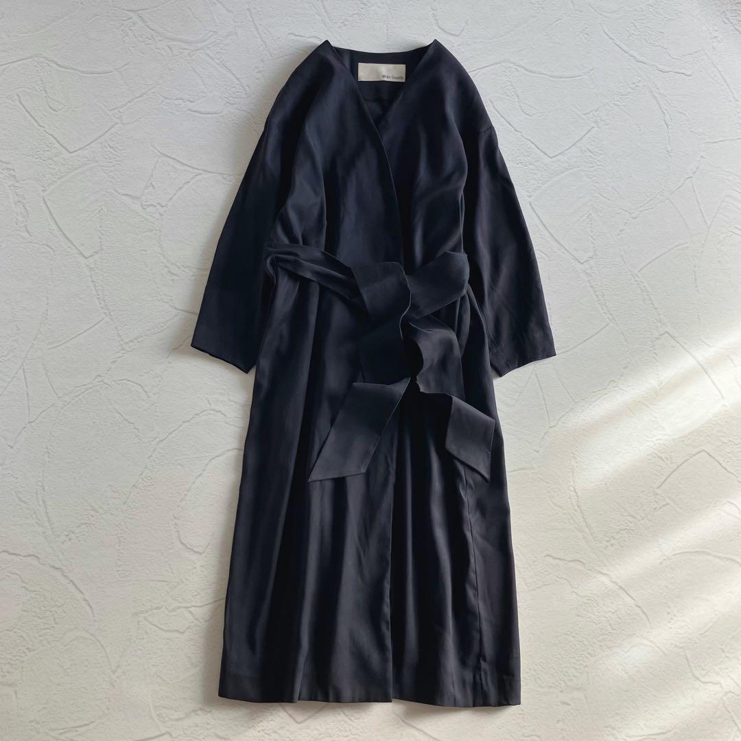 ✨美品✨ウィムガゼット スエード調 ノーカラー ロングコート ウエストリボン