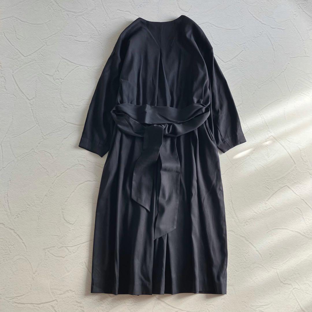 ✨美品✨ウィムガゼット スエード調 ノーカラー ロングコート ウエストリボン