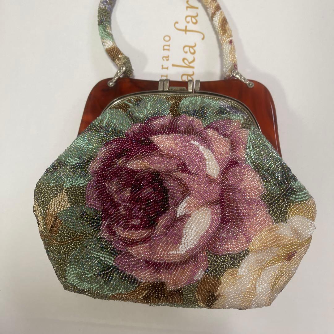 美品 総ビーズ ハンドバッグ 花柄 べっ甲　浴衣や