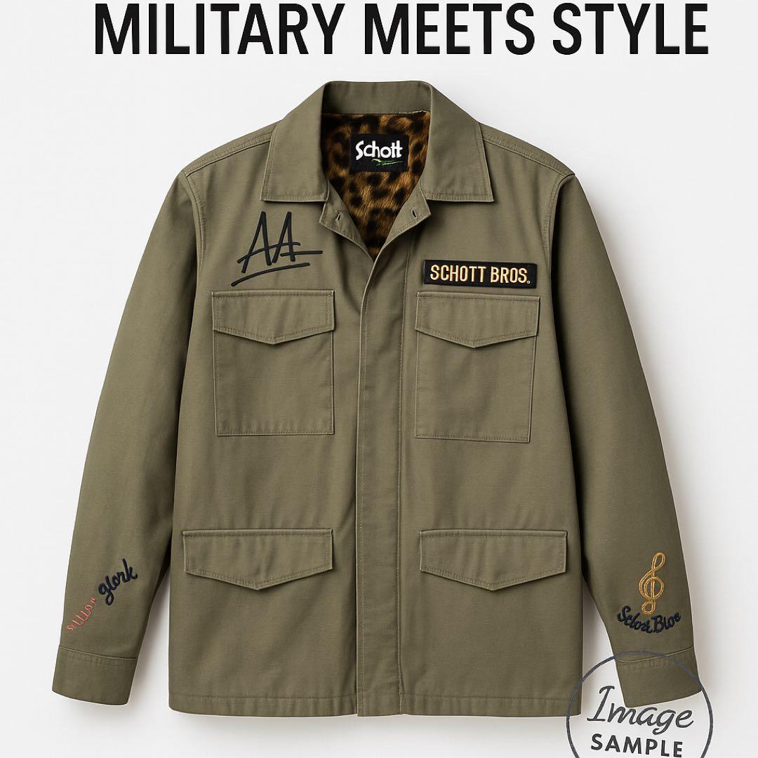 Schott ヒョウ柄 裏地ミリタリージャケット M 刺繍あり
