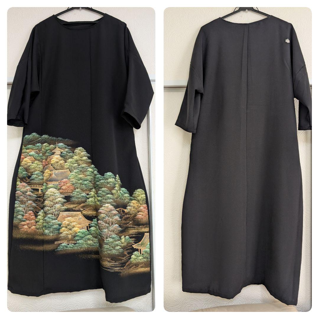 新品留袖ドレス　和服リメイク　作家物落款　高級手描き絹　М〜Ｌ結婚式パーティー