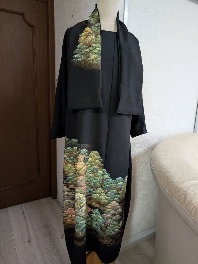 新品留袖ドレス　和服リメイク　作家物落款　高級手描き絹　М〜Ｌ結婚式パーティー