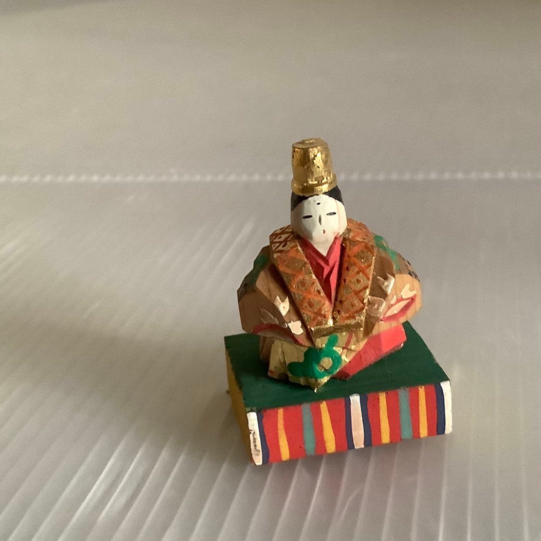 郷土玩具♪奈良一刀彫の豆雛♪金彩木彫彩色♪全体やけ擦れ色落ち♪アンティーク