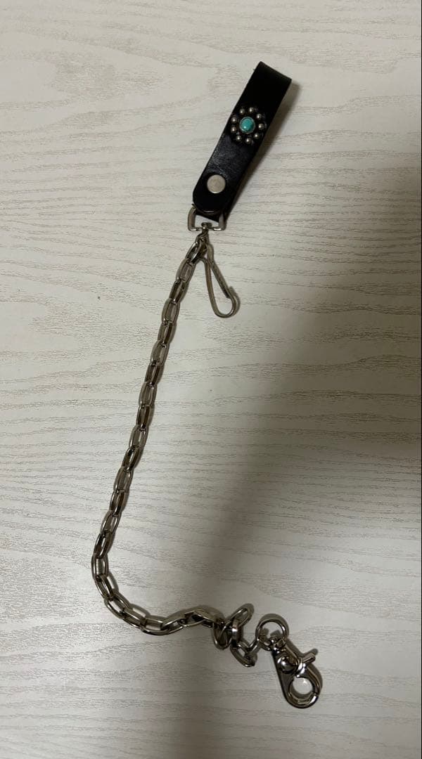 HTC ウォレットチェーン　ブラックレザー×ターコイズ　美品