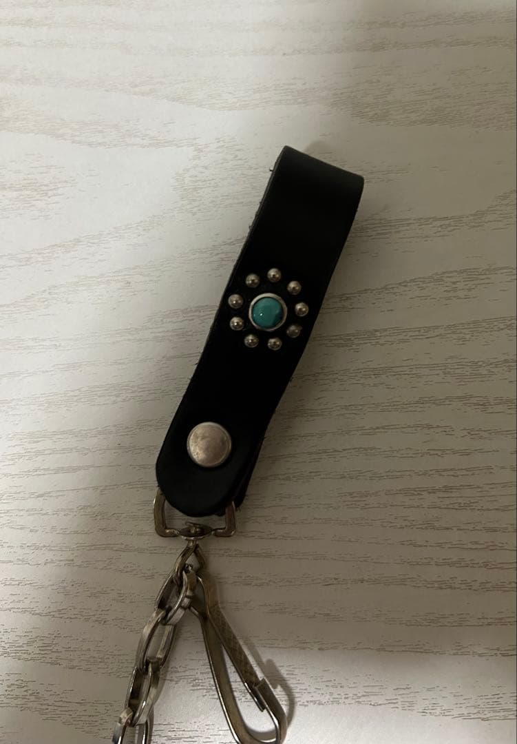 HTC ウォレットチェーン　ブラックレザー×ターコイズ　美品