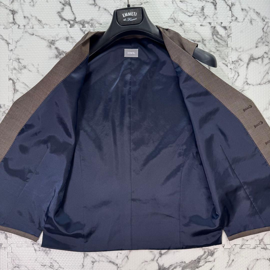 エドウィン　スーツ　セットアップ　3ピース　バイカラー　ストレッチ　ブラウン