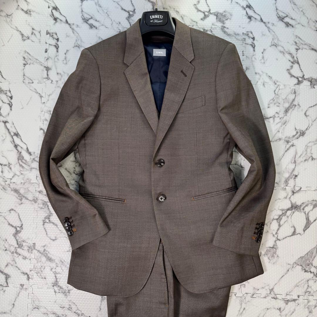 エドウィン　スーツ　セットアップ　3ピース　バイカラー　ストレッチ　ブラウン