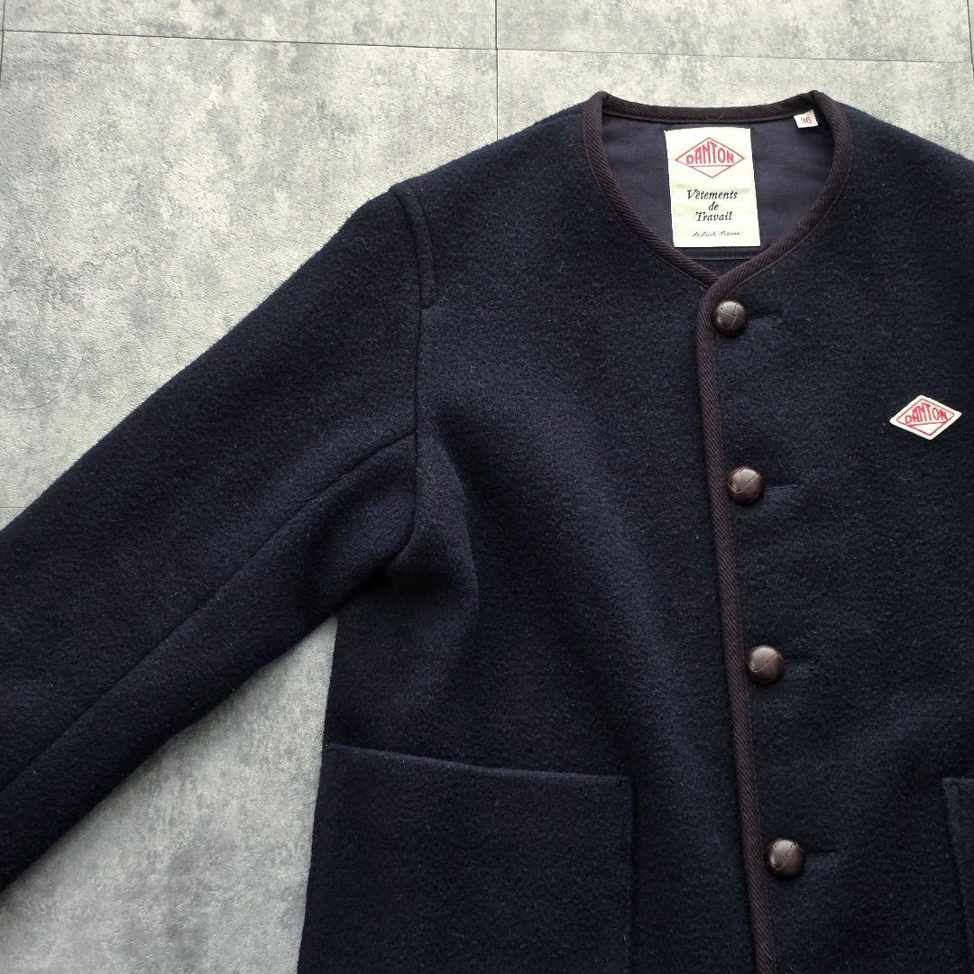 DANTON ダントン ウール混 ノーカラーワークジャケット 36 日本製