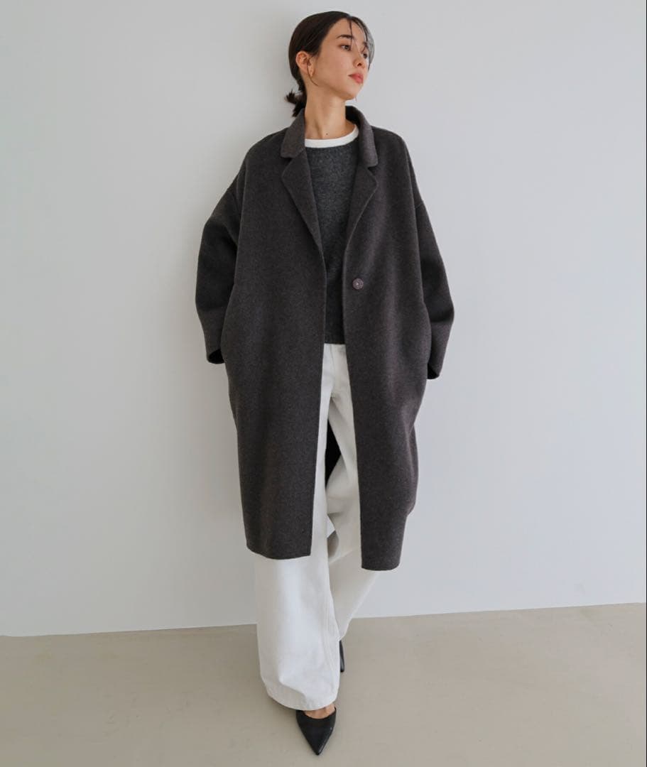 新品未使用 evernavy リバー ロング コクーン ウールコート M