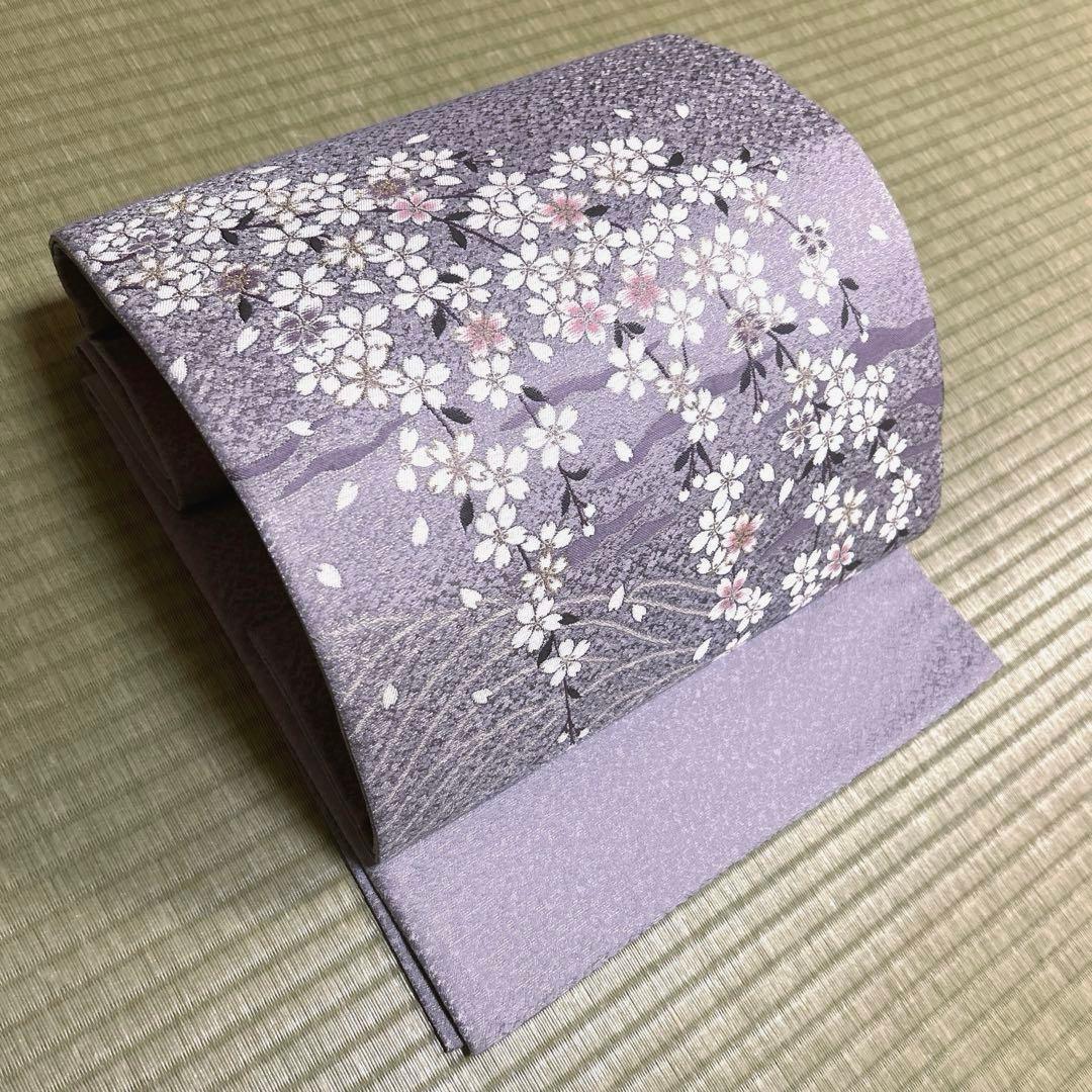 正絹　袋帯《流れ　花々》