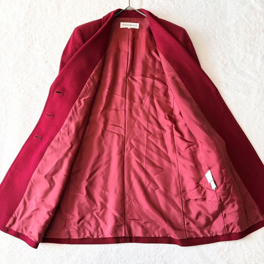 6274 希少✨ イヴサンローラン チェスターコート 9 レッド ウール100%