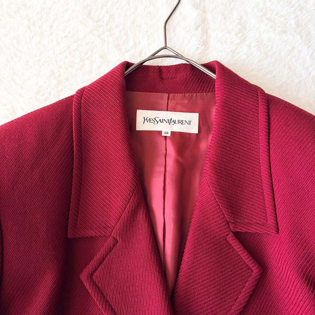 6274 希少✨ イヴサンローラン チェスターコート 9 レッド ウール100%