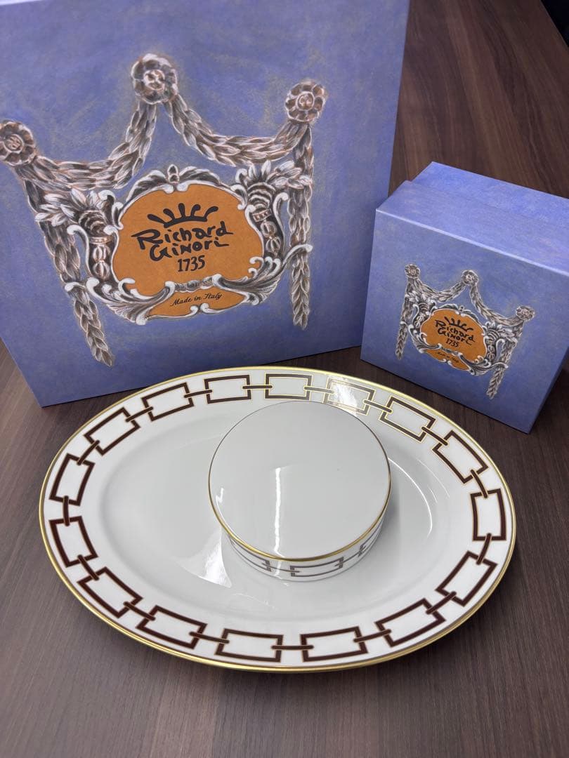【新品】リチャード・ジノリ カテーネ　オーバルプラターとラウンドボックスセット