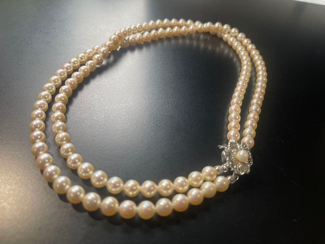アコヤ真珠 2連ネックレス 14Kクラスプ 花モチーフ フォーマル