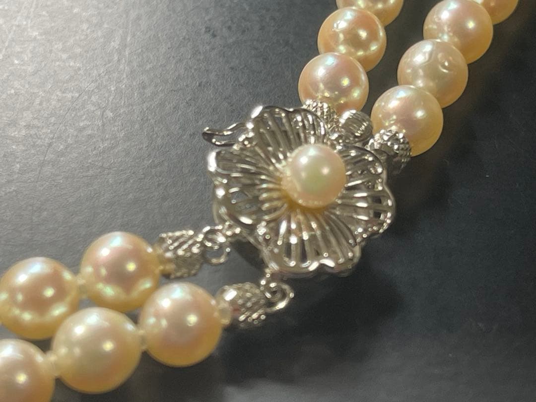 アコヤ真珠 2連ネックレス 14Kクラスプ 花モチーフ フォーマル