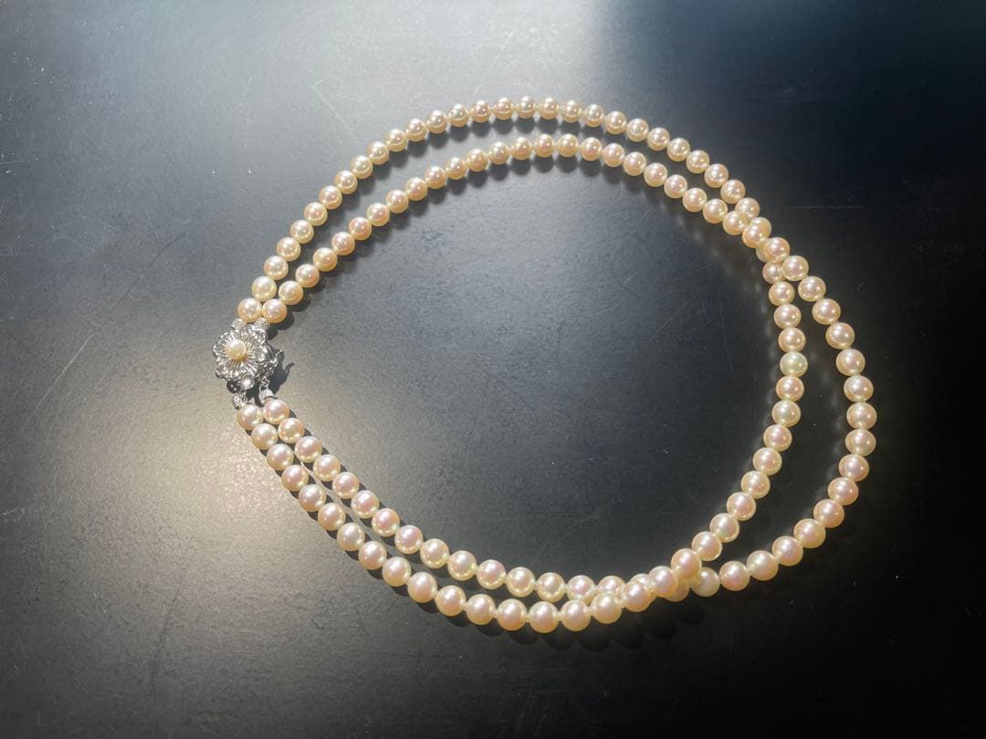 アコヤ真珠 2連ネックレス 14Kクラスプ 花モチーフ フォーマル