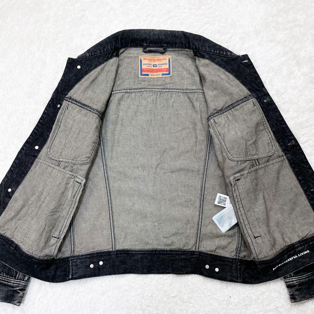 未使用級 DIESEL ディーゼル メタルロゴプレートデニムジャケット ブラック