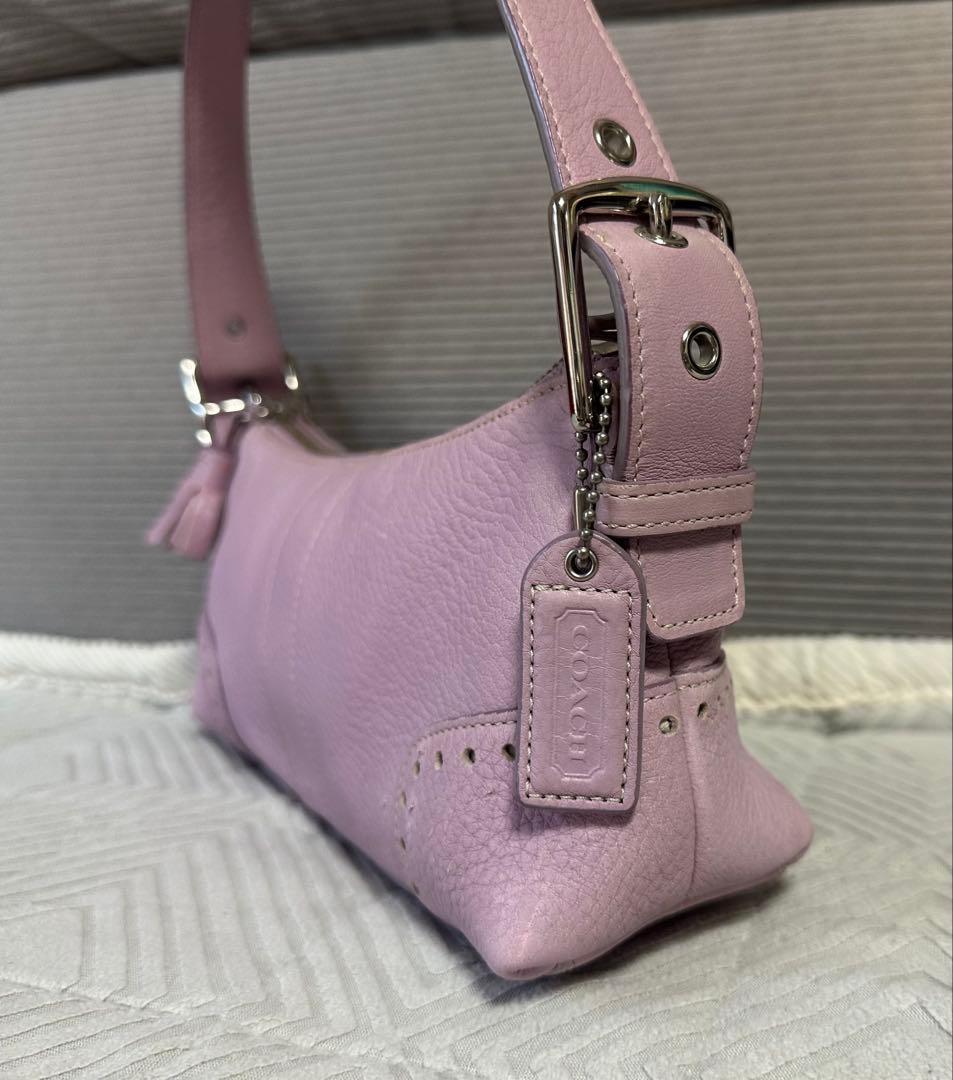 希少カラー COACH レザー アクセサリーポーチ ショルダーバッグ ピンク