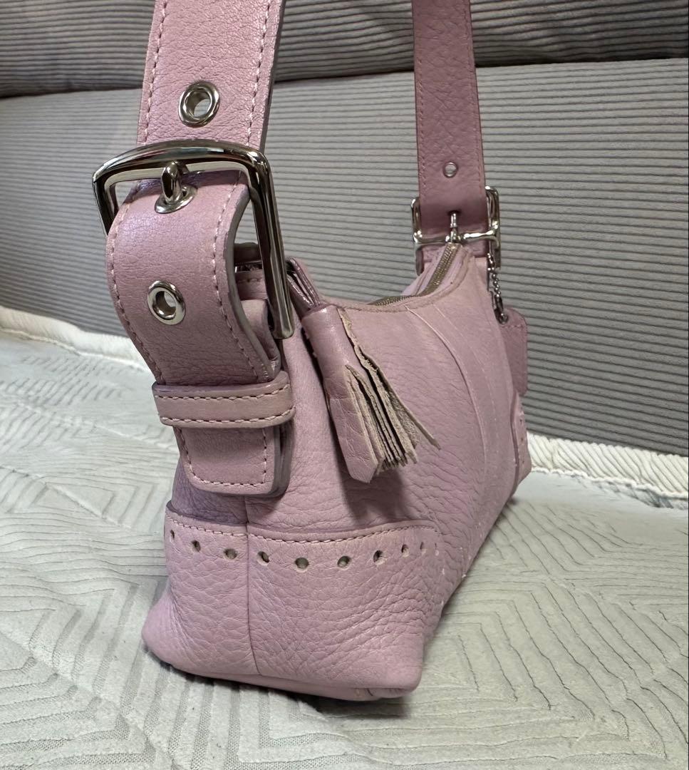 希少カラー COACH レザー アクセサリーポーチ ショルダーバッグ ピンク