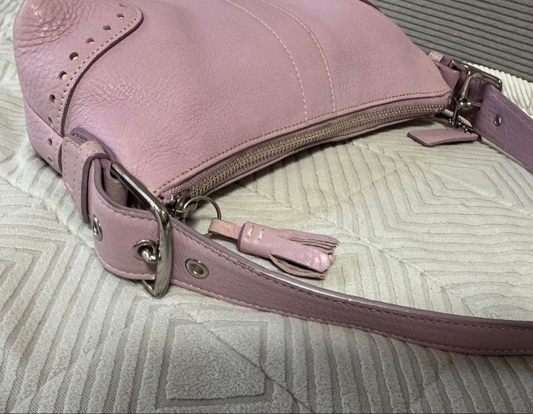 希少カラー COACH レザー アクセサリーポーチ ショルダーバッグ ピンク