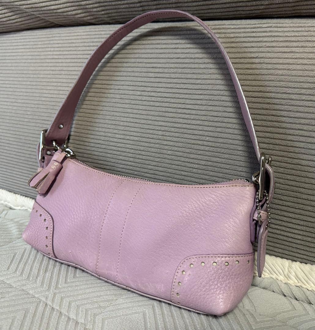 希少カラー COACH レザー アクセサリーポーチ ショルダーバッグ ピンク