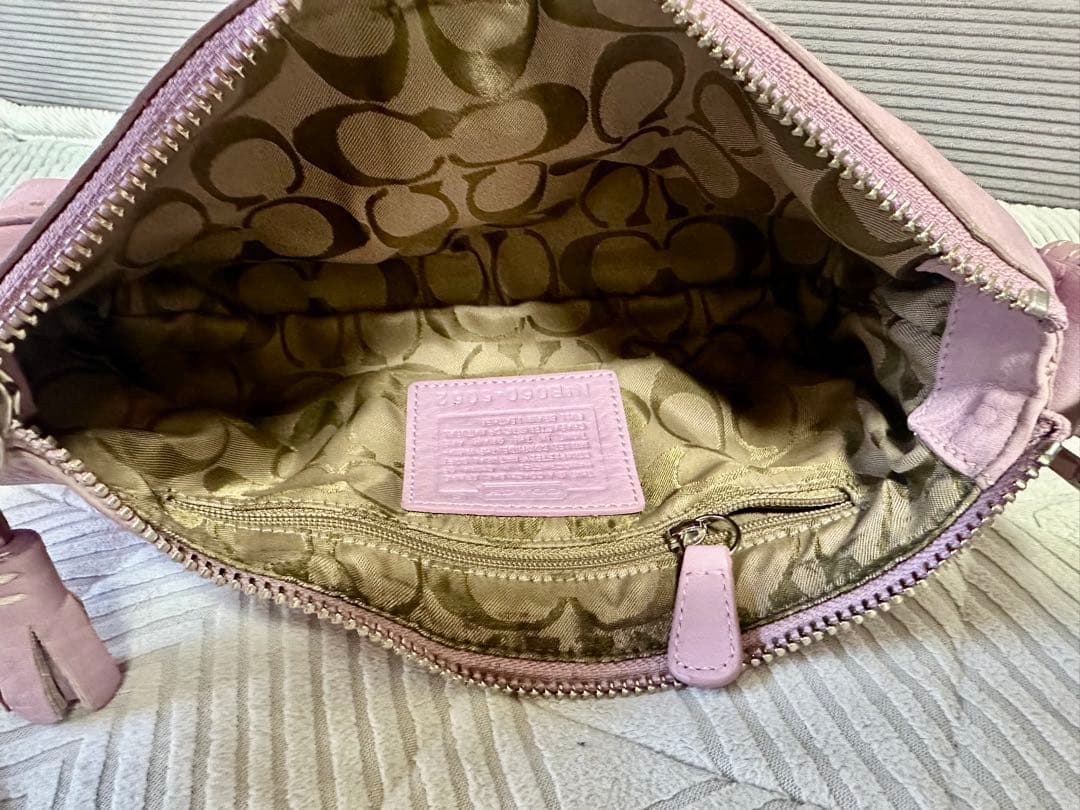 希少カラー COACH レザー アクセサリーポーチ ショルダーバッグ ピンク