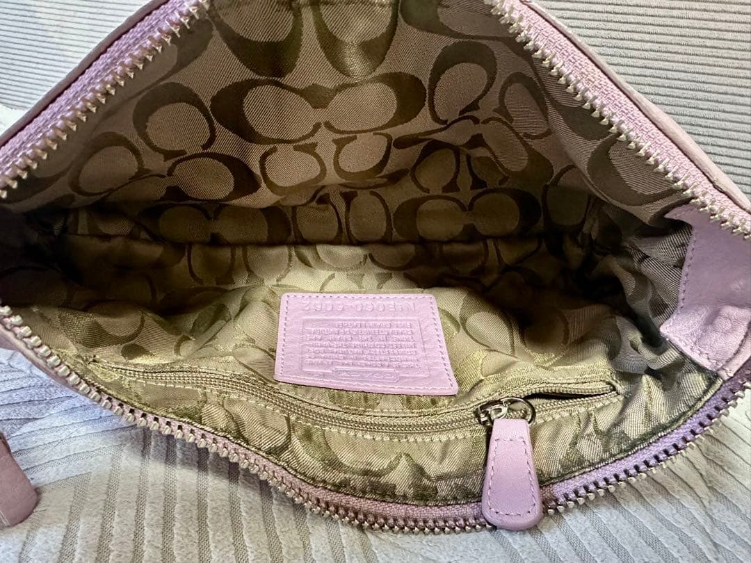 希少カラー COACH レザー アクセサリーポーチ ショルダーバッグ ピンク